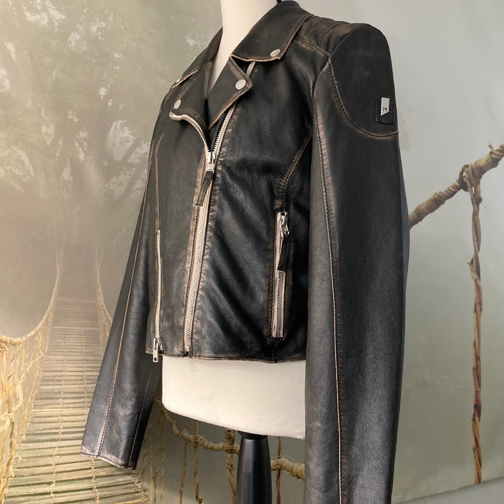 NWT  Mauritius Distressed Lamb Skin Moto Zip-Up Jacket 🤩🤩 - Picture 4 of 16